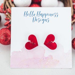 Broken Heart red acrylic stud earrings